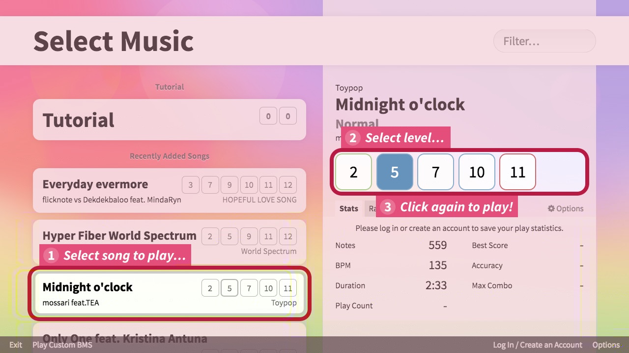 Music selection screen