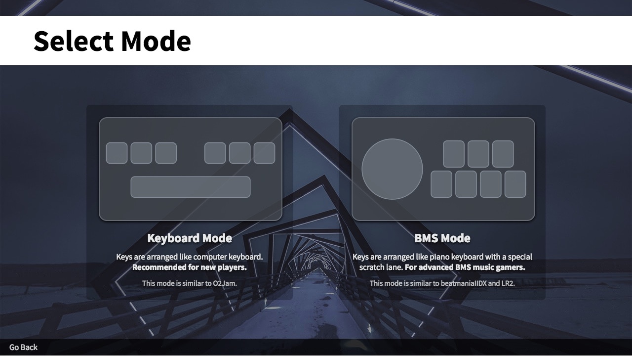 Game mode selection screen