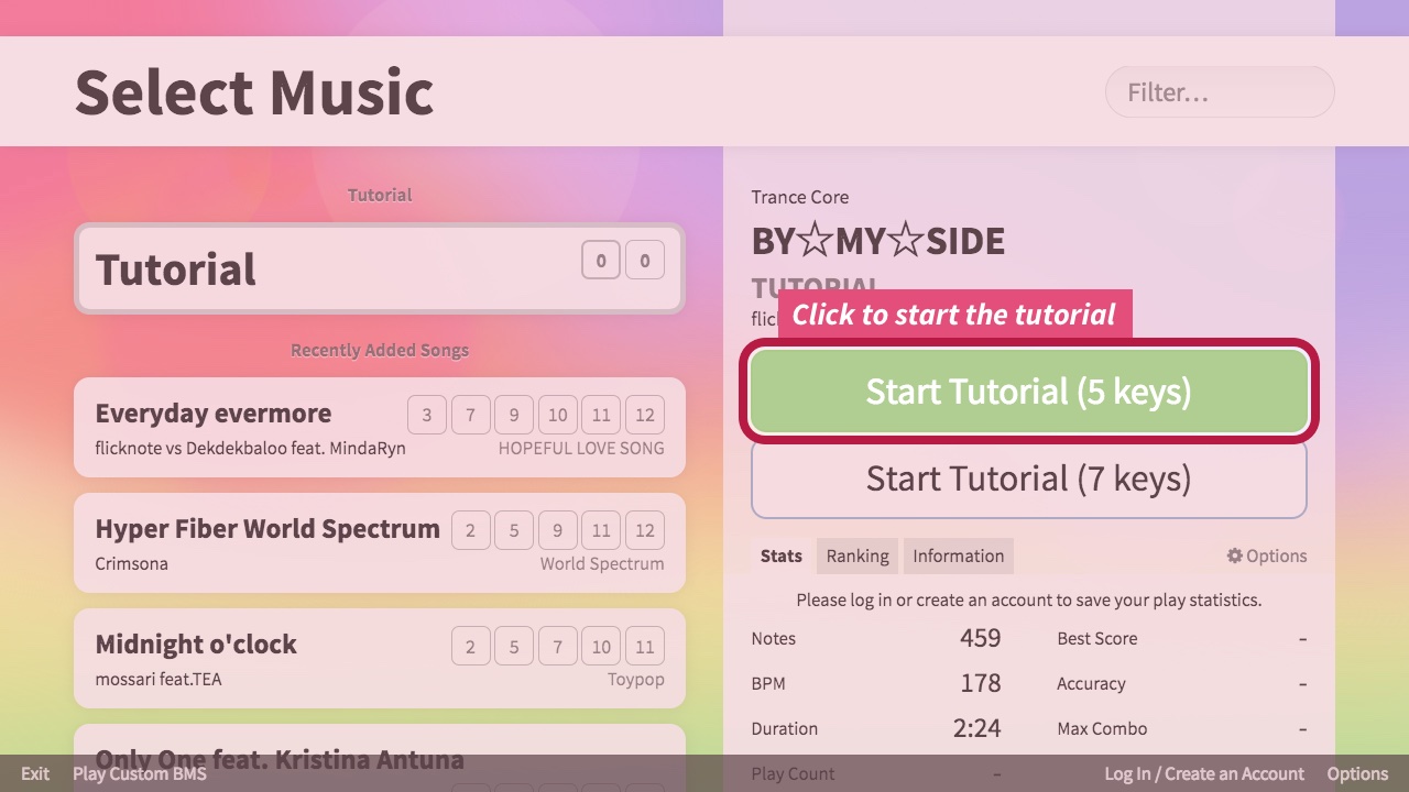 Music selection screen